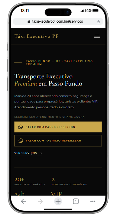 Ecossistema Táxi Executivo PF — mobile